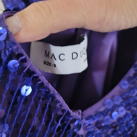 Mac Duggal, Sequined One Shoulder Asymmetrical Hem Gown, Violet, Size 8, NWT - Picture 12 of 14